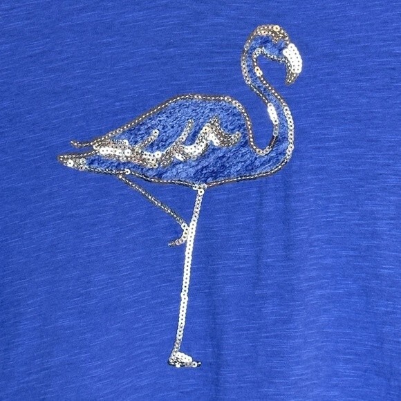 Caribbean Joe Slub Cotton Sequin Flamingo T-shirt PM - Picture 2 of 8
